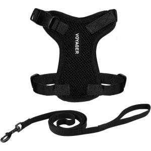 image:imageVoyager EscapeProof Stepin Lock Cat Harness amp 5ft NeopreneHandle Leash Set AllWeather Mesh with Reflective Stitching for Small to Large Cats by Best Pet Supplies Orange SHarness Leash Set Black