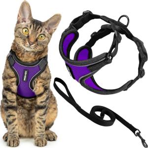 image:imageVoyager EscapeProof Stepin Lock Cat Harness amp 5ft NeopreneHandle Leash Set AllWeather Mesh with Reflective Stitching for Small to Large Cats by Best Pet Supplies Orange SBlack TrimPurple 327