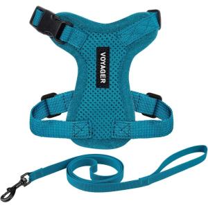 image:imageVoyager EscapeProof Stepin Lock Cat Harness amp 5ft NeopreneHandle Leash Set AllWeather Mesh with Reflective Stitching for Small to Large Cats by Best Pet Supplies Orange SHarness Leash Set Turquoise