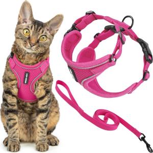 image:imageVoyager EscapeProof Stepin Lock Cat Harness amp 5ft NeopreneHandle Leash Set AllWeather Mesh with Reflective Stitching for Small to Large Cats by Best Pet Supplies Orange SFuchsia 327