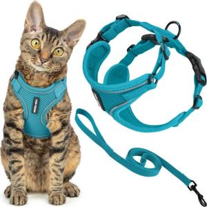 image:imageVoyager EscapeProof Stepin Lock Cat Harness amp 5ft NeopreneHandle Leash Set AllWeather Mesh with Reflective Stitching for Small to Large Cats by Best Pet Supplies Orange STurquoise 327
