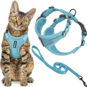 image:imageVoyager EscapeProof Stepin Lock Cat Harness amp 5ft NeopreneHandle Leash Set AllWeather Mesh with Reflective Stitching for Small to Large Cats by Best Pet Supplies Orange SBaby Blue 327