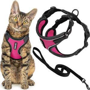 image:imageVoyager EscapeProof Stepin Lock Cat Harness amp 5ft NeopreneHandle Leash Set AllWeather Mesh with Reflective Stitching for Small to Large Cats by Best Pet Supplies Orange SBlack TrimFuchsia 327
