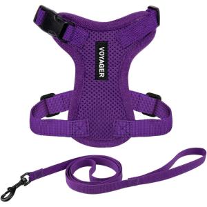 image:imageVoyager EscapeProof Stepin Lock Cat Harness amp 5ft NeopreneHandle Leash Set AllWeather Mesh with Reflective Stitching for Small to Large Cats by Best Pet Supplies Orange SHarness Leash Set Purple