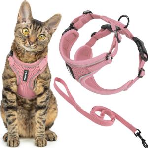 image:imageVoyager EscapeProof Stepin Lock Cat Harness amp 5ft NeopreneHandle Leash Set AllWeather Mesh with Reflective Stitching for Small to Large Cats by Best Pet Supplies Orange SPink 327