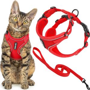 image:imageVoyager EscapeProof Stepin Lock Cat Harness amp 5ft NeopreneHandle Leash Set AllWeather Mesh with Reflective Stitching for Small to Large Cats by Best Pet Supplies Orange SRed 327
