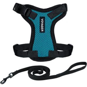 image:imageVoyager EscapeProof Stepin Lock Cat Harness amp 5ft NeopreneHandle Leash Set AllWeather Mesh with Reflective Stitching for Small to Large Cats by Best Pet Supplies Orange SHarness Leash Set TurquoiseBlack Trim