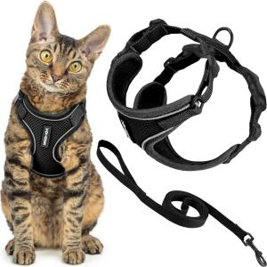 image:imageVoyager EscapeProof Stepin Lock Cat Harness amp 5ft NeopreneHandle Leash Set AllWeather Mesh with Reflective Stitching for Small to Large Cats by Best Pet Supplies Orange SBlack 327
