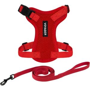 image:imageVoyager EscapeProof Stepin Lock Cat Harness amp 5ft NeopreneHandle Leash Set AllWeather Mesh with Reflective Stitching for Small to Large Cats by Best Pet Supplies Orange SHarness Leash Set Red