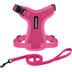 image:imageVoyager EscapeProof Stepin Lock Cat Harness amp 5ft NeopreneHandle Leash Set AllWeather Mesh with Reflective Stitching for Small to Large Cats by Best Pet Supplies Orange SHarness Leash Set Fuchsia
