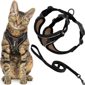 image:imageVoyager EscapeProof Stepin Lock Cat Harness amp 5ft NeopreneHandle Leash Set AllWeather Mesh with Reflective Stitching for Small to Large Cats by Best Pet Supplies Orange SArmy 327