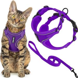 image:imageVoyager EscapeProof Stepin Lock Cat Harness amp 5ft NeopreneHandle Leash Set AllWeather Mesh with Reflective Stitching for Small to Large Cats by Best Pet Supplies Orange SPurple 327