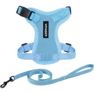 image:imageVoyager EscapeProof Stepin Lock Cat Harness amp 5ft NeopreneHandle Leash Set AllWeather Mesh with Reflective Stitching for Small to Large Cats by Best Pet Supplies Orange SHarness Leash Set Baby Blue