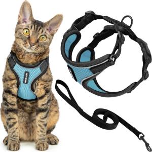 image:imageVoyager EscapeProof Stepin Lock Cat Harness amp 5ft NeopreneHandle Leash Set AllWeather Mesh with Reflective Stitching for Small to Large Cats by Best Pet Supplies Orange SBlack TrimBaby Blue 327