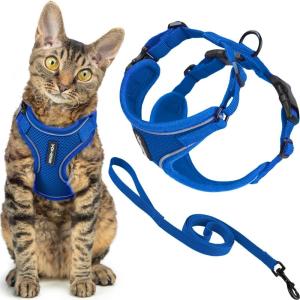 image:imageVoyager EscapeProof Stepin Lock Cat Harness amp 5ft NeopreneHandle Leash Set AllWeather Mesh with Reflective Stitching for Small to Large Cats by Best Pet Supplies Orange SRoyal Blue 327