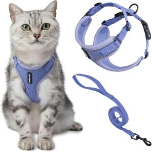 image:imageVoyager EscapeProof Stepin Lock Cat Harness amp 5ft NeopreneHandle Leash Set AllWeather Mesh with Reflective Stitching for Small to Large Cats by Best Pet Supplies Orange SLavender