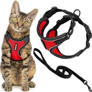 image:imageVoyager EscapeProof Stepin Lock Cat Harness amp 5ft NeopreneHandle Leash Set AllWeather Mesh with Reflective Stitching for Small to Large Cats by Best Pet Supplies Orange SBlack TrimRed 327