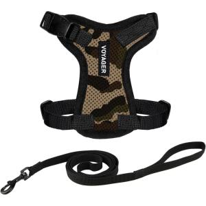 image:imageVoyager EscapeProof Stepin Lock Cat Harness amp 5ft NeopreneHandle Leash Set AllWeather Mesh with Reflective Stitching for Small to Large Cats by Best Pet Supplies Orange SHarness Leash Set ArmyBlack Trim