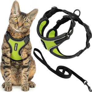 image:imageVoyager EscapeProof Stepin Lock Cat Harness amp 5ft NeopreneHandle Leash Set AllWeather Mesh with Reflective Stitching for Small to Large Cats by Best Pet Supplies Orange SBlack TrimLime 327