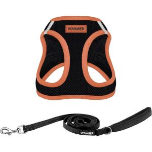 image:imageBest Pet Supplies Voyager Stepin Air All Weather Mesh Harness and Reflective Dog 5 ft Leash Combo with Neoprene Handle for Small Medium and Large Breed Puppies  Set Black SHarness Leash Bundle BlackOrange Trim