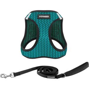 image:imageBest Pet Supplies Voyager Stepin Air All Weather Mesh Harness and Reflective Dog 5 ft Leash Combo with Neoprene Handle for Small Medium and Large Breed Puppies  Set Black SHarness Leash Bundle Turquoise 2Tone