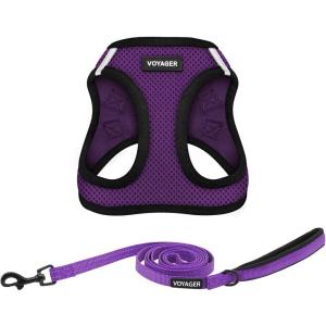 image:imageBest Pet Supplies Voyager Stepin Air All Weather Mesh Harness and Reflective Dog 5 ft Leash Combo with Neoprene Handle for Small Medium and Large Breed Puppies  Set Black SHarness Leash Bundle PurpleBlack Trim