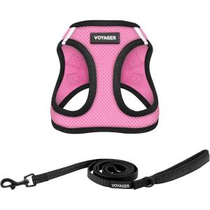 image:imageBest Pet Supplies Voyager Stepin Air All Weather Mesh Harness and Reflective Dog 5 ft Leash Combo with Neoprene Handle for Small Medium and Large Breed Puppies  Set Black SHarness Leash Bundle PinkBlack Trim