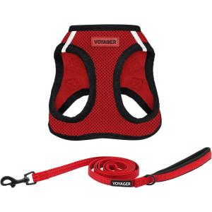 image:imageBest Pet Supplies Voyager Stepin Air All Weather Mesh Harness and Reflective Dog 5 ft Leash Combo with Neoprene Handle for Small Medium and Large Breed Puppies  Set Black SHarness Leash Bundle RedBlack Trim