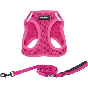image:imageBest Pet Supplies Voyager Stepin Air All Weather Mesh Harness and Reflective Dog 5 ft Leash Combo with Neoprene Handle for Small Medium and Large Breed Puppies  Set Black SHarness Leash Set Fuchsia