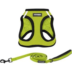 image:imageBest Pet Supplies Voyager Stepin Air All Weather Mesh Harness and Reflective Dog 5 ft Leash Combo with Neoprene Handle for Small Medium and Large Breed Puppies  Set Black SHarness Leash Bundle LimeBlack Trim