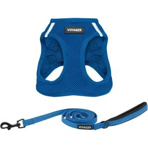 image:imageBest Pet Supplies Voyager Stepin Air All Weather Mesh Harness and Reflective Dog 5 ft Leash Combo with Neoprene Handle for Small Medium and Large Breed Puppies  Set Black SHarness Leash Set Royal Blue