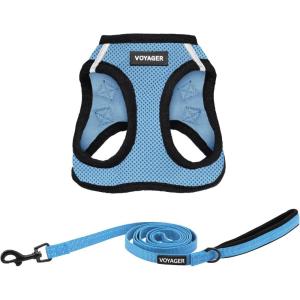 image:imageBest Pet Supplies Voyager Stepin Air All Weather Mesh Harness and Reflective Dog 5 ft Leash Combo with Neoprene Handle for Small Medium and Large Breed Puppies  Set Black SHarness Leash Bundle Baby BlueBlack Trim