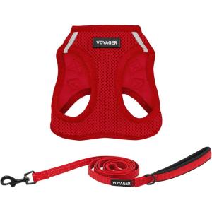 image:imageBest Pet Supplies Voyager Stepin Air All Weather Mesh Harness and Reflective Dog 5 ft Leash Combo with Neoprene Handle for Small Medium and Large Breed Puppies  Set Black SHarness Leash Set Red