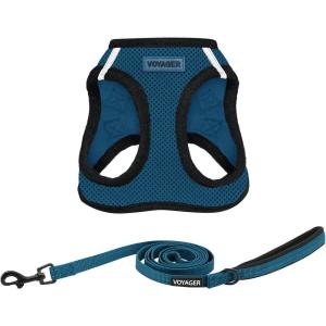 image:imageBest Pet Supplies Voyager Stepin Air All Weather Mesh Harness and Reflective Dog 5 ft Leash Combo with Neoprene Handle for Small Medium and Large Breed Puppies  Set Black SHarness Leash Bundle BlueBlack Trim