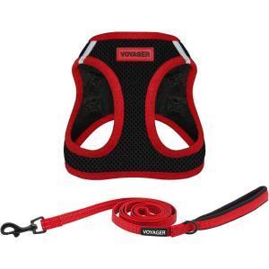 image:imageBest Pet Supplies Voyager Stepin Air All Weather Mesh Harness and Reflective Dog 5 ft Leash Combo with Neoprene Handle for Small Medium and Large Breed Puppies  Set Black SHarness Leash Bundle BlackRed Trim