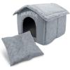 image:imageBest Pet Supplies Cat Bed for Indoor Cat Domed Tent House with Removable Pillow Covered Cat Cave for Small Dog Puppies and All Breeds of Cats  Gray Linen 16 x 16 x H14Silver w Bones