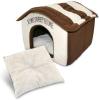 image:imageBest Pet Supplies Cat Bed for Indoor Cat Domed Tent House with Removable Pillow Covered Cat Cave for Small Dog Puppies and All Breeds of Cats  Gray Linen 16 x 16 x H14Beige w Brown Stripes