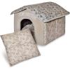 image:imageBest Pet Supplies Cat Bed for Indoor Cat Domed Tent House with Removable Pillow Covered Cat Cave for Small Dog Puppies and All Breeds of Cats  Gray Linen 16 x 16 x H14Light Brown w Bones