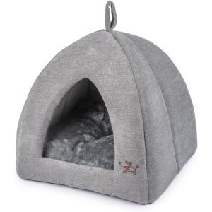 image:imageBest Pet Supplies Cat Bed for Indoor Cat Domed Tent House with Removable Pillow Covered Cat Cave for Small Dog Puppies and All Breeds of Cats  Gray Linen 16 x 16 x H14Gray Tent