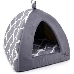 image:imageBest Pet Supplies Cat Bed for Indoor Cat Domed Tent House with Removable Pillow Covered Cat Cave for Small Dog Puppies and All Breeds of Cats  Gray Linen 16 x 16 x H14Gray Lattice