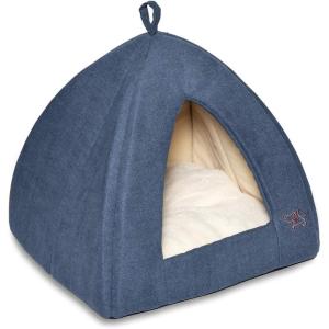 image:imageBest Pet Supplies Cat Bed for Indoor Cat Domed Tent House with Removable Pillow Covered Cat Cave for Small Dog Puppies and All Breeds of Cats  Gray Linen 16 x 16 x H14Navy
