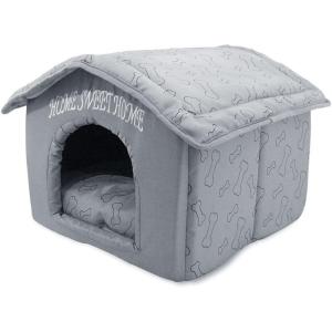 image:imageBest Pet Supplies Cat Bed for Indoor Cat Domed Tent House with Removable Pillow Covered Cat Cave for Small Dog Puppies and All Breeds of Cats  Gray Linen 16 x 16 x H14Silver w Bones