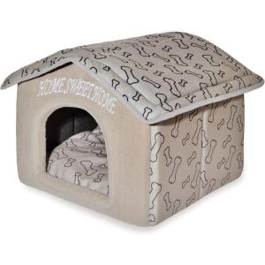 image:imageBest Pet Supplies Cat Bed for Indoor Cat Domed Tent House with Removable Pillow Covered Cat Cave for Small Dog Puppies and All Breeds of Cats  Gray Linen 16 x 16 x H14Light Brown w Bones