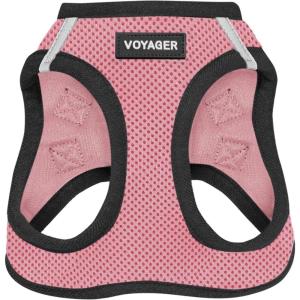 image:imageBest Pet Supplies Voyager Stepin Air Harness  All Weather Mesh Reflective No Pull Harness for Dogs Cats  Secure with Hook amp Loop Fastener Buckle Double DRings  Khaki SHarness PinkBlack Trim
